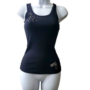 Vintage Y2k 2000s Punk Emo Womens Black Studded Roxy Racerback Tank Top